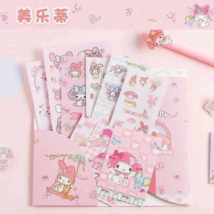 Set 6 Láminas de Stickers + 3 Mini Cartones + Carpeta “Sanrio”