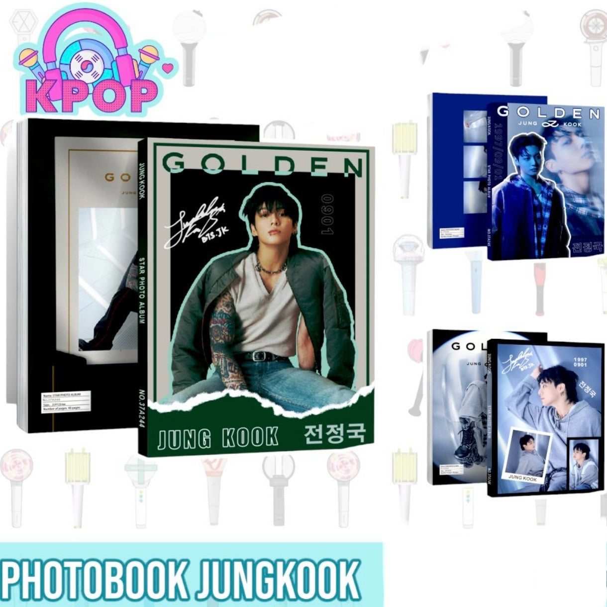 Photobook “Jungkook BTS” + 4 PhotoCards + Lámina de Stickers. 40 Páginas 29x21Cms