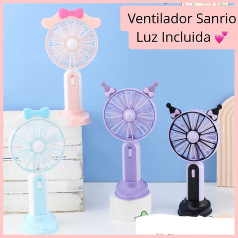 Ventilador “Sanrio”. Luz incluida, 2 velocidades. Cargador USB