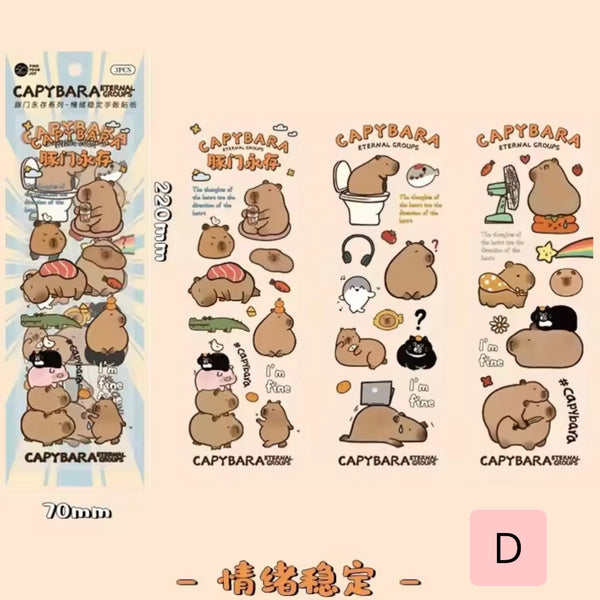 Set 3 Láminas De Stickers “Capybara”