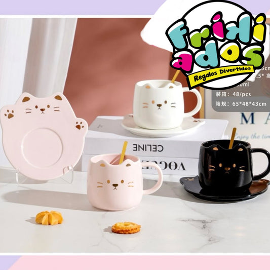 Taza + Plato + Cuchara “Gato”. Material Cerámica 350ml