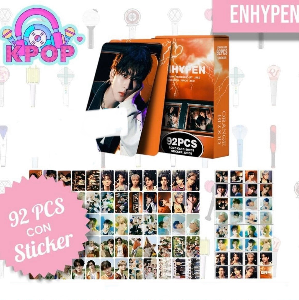 Set 92 PCS “ENHYPEN”. 60 Photocards + 32 Mini Stickers.