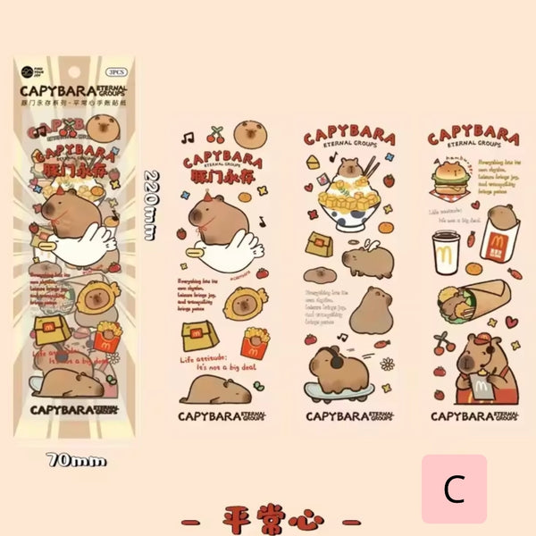 Set 3 Láminas De Stickers “Capybara”