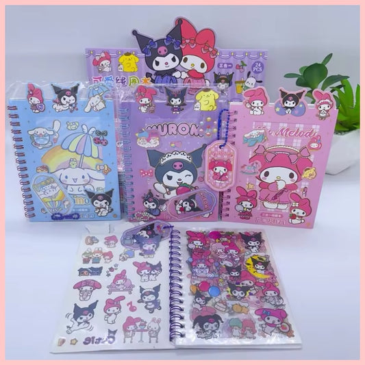 Libreta de Stickers + Hojas a Cuadros “Sanrio”. 25 Hojas 17x11Cms