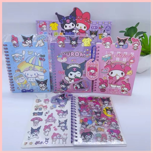 Libreta de Stickers + Hojas a Cuadros “Sanrio”. 25 Hojas 17x11Cms