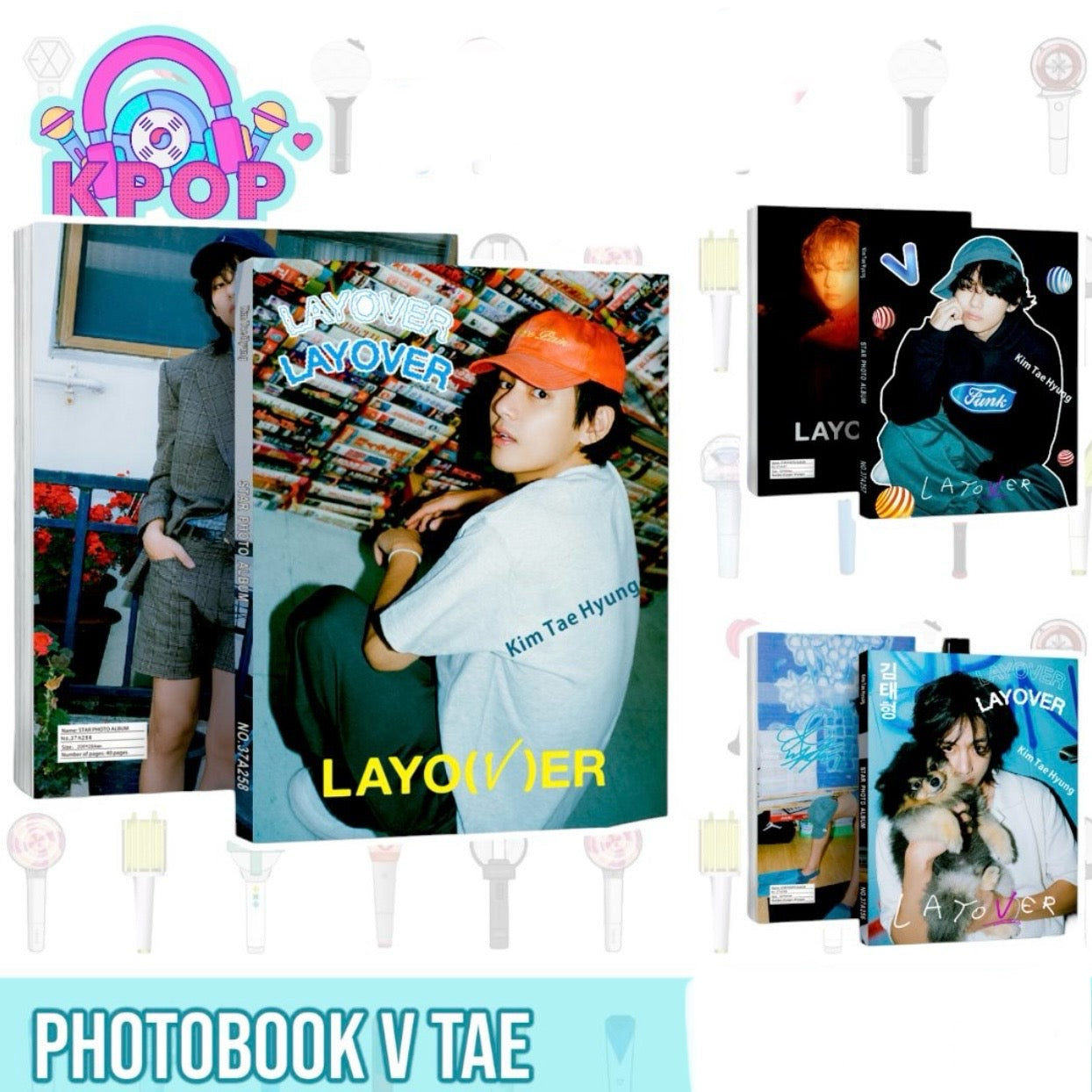 Photobook “Tae BTS” + 4 PhotoCards + Lámina de Stickers. 40 Páginas 29x21Cms