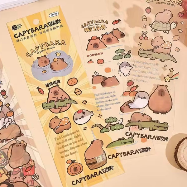 Set 3 Láminas De Stickers “Capybara”