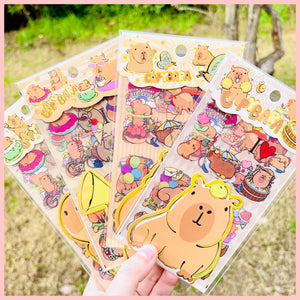 Set 4 Láminas de Stickers “Capybara”.