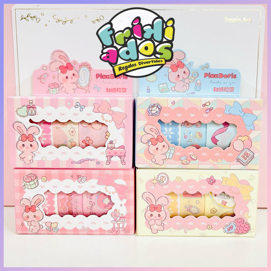 Set 5 Washi Tape con destellos Plateados.