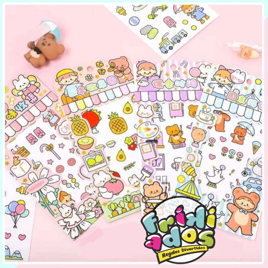 Set 4 Láminas de Stickers Kawaii, 18x11cms