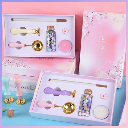 Set sello Sakura + lacre + vela + pin Sakura 🌸 + lápiz metalizado