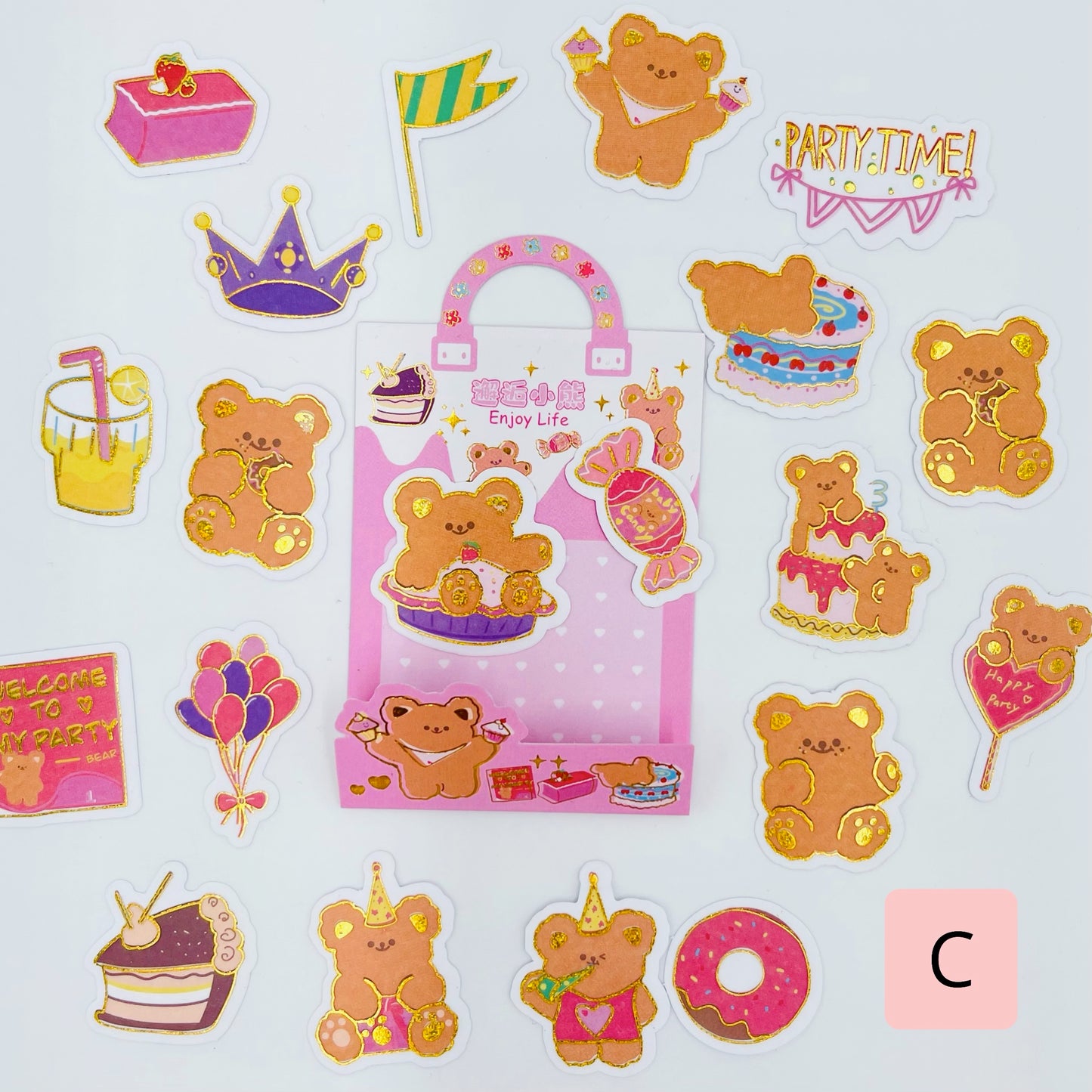 Set 20 Stickers con destellos dorados “Ositos”