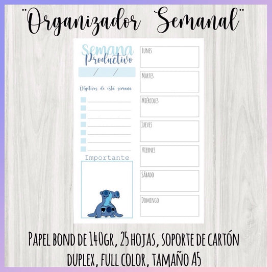 Planner Semanal “Stitch”, A5