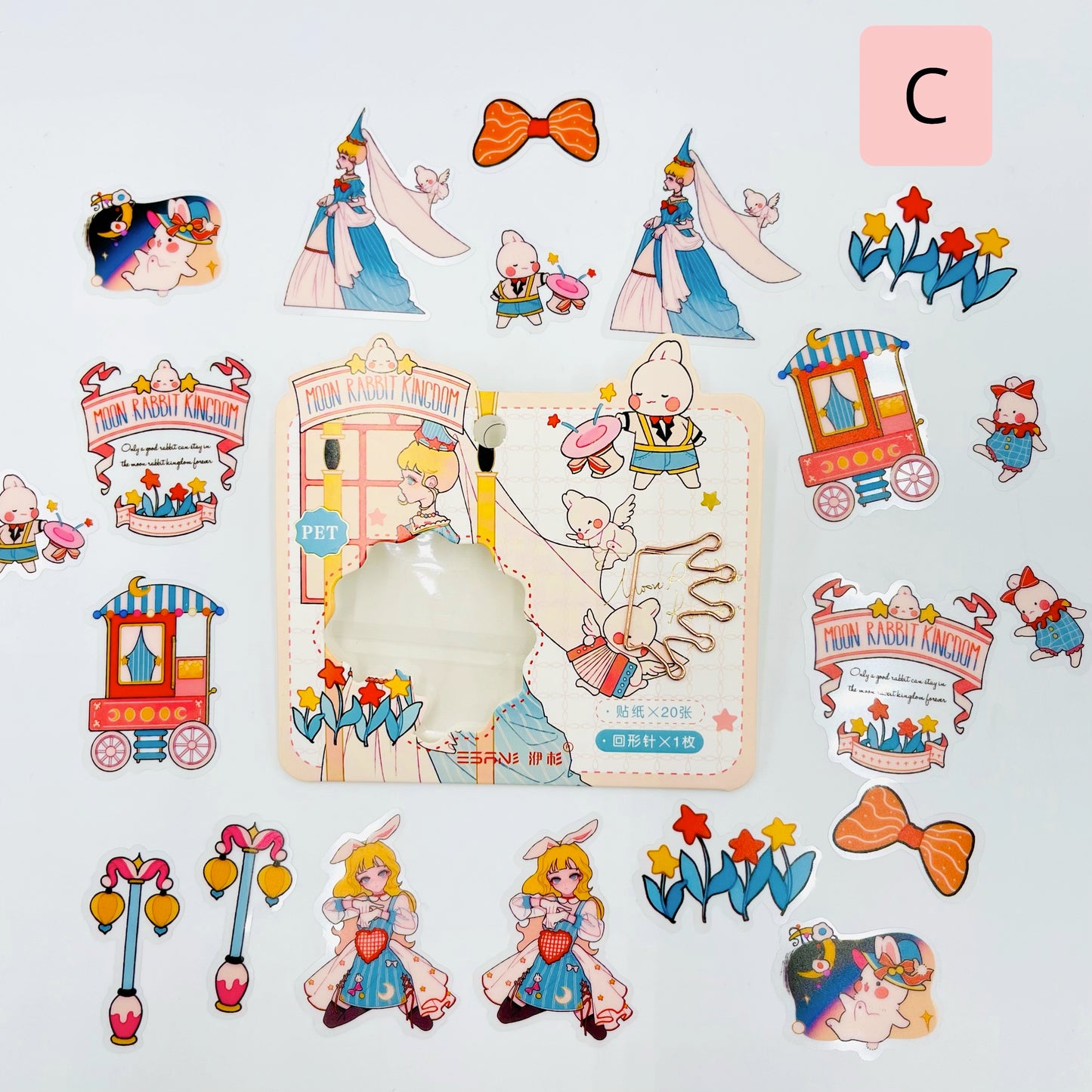 Set 20 Stickers + Clip rose Gold “El reino del Conejito en la Luna”