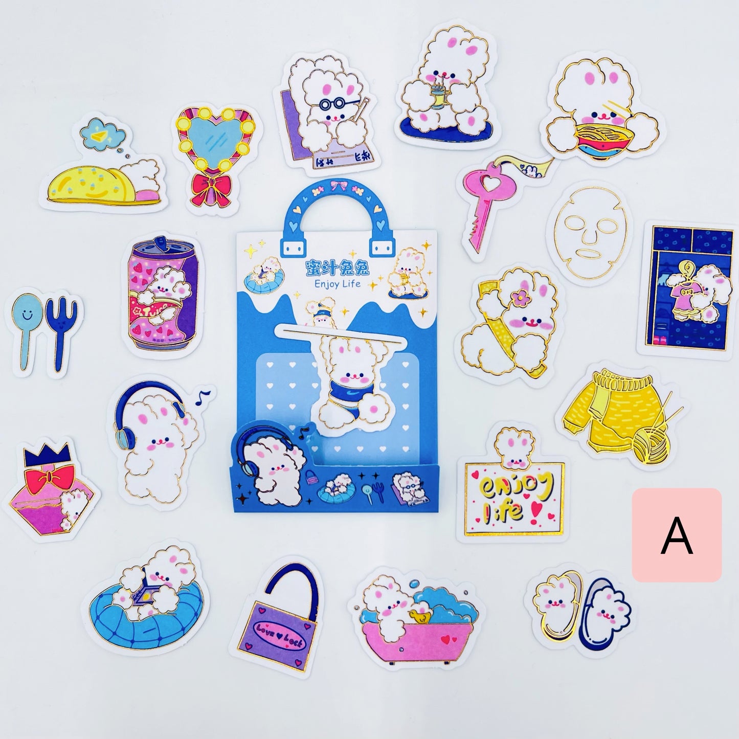 Set 20 Stickers con destellos dorados “Bunny”